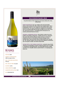 Sauvignon Blanc 2019 Product Sheet