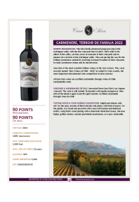 Carmenere, Terroir De Familia 2022 Product Sheet