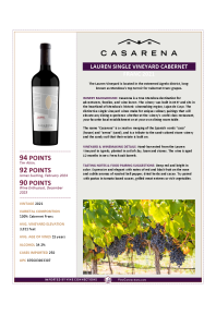 Lauren Single Vineyard Cabernet Franc 2021 Product Sheet